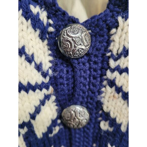 Vintage Berlou Norweigan Wool Winter Snowflake Blue Sweater L-XL #17 - Picture 7 of 8